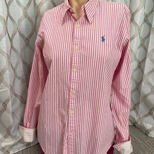 Ralph Lauren Sport Pink Striped  Button-down Shirt. Women’s Size 8